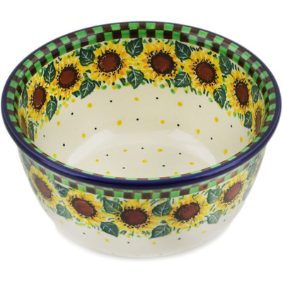 Polish Pottery Bowl 8&quot; Summer Sunflower UNIKAT