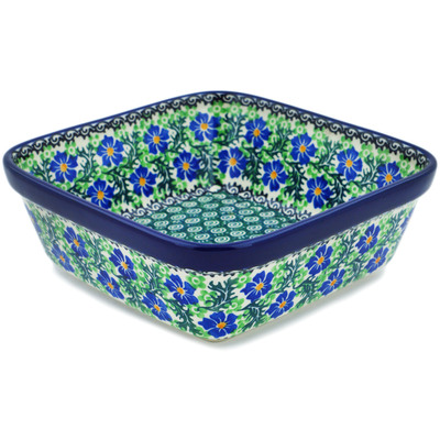 Polish Pottery Bowl 8&quot; Swirling Emeralds
