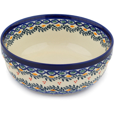 Polish Pottery Bowl 8&quot; Tatted Flower UNIKAT