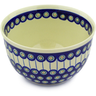Polish Pottery Bowl 8&quot; Traditional Peacock