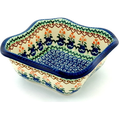 Polish Pottery Bowl 8&quot; Tulip Hearts UNIKAT