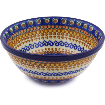 Polish Pottery Bowl 8&quot; Western Peacock UNIKAT