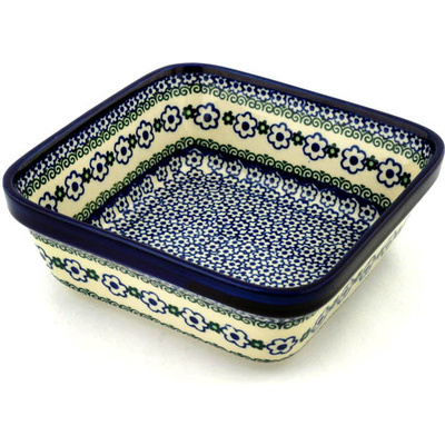 Polish Pottery Bowl 8&quot; White Daisy Dots