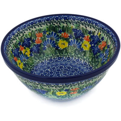 Polish Pottery Bowl 8&quot; Wild Flower Lake UNIKAT