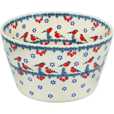 Polish Pottery Bowl 8&quot; Winter Bullfinch