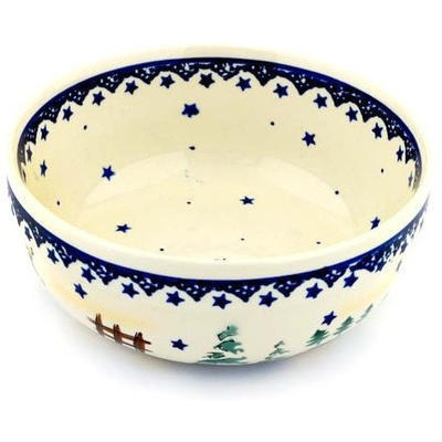 Polish Pottery Bowl 8&quot; Winter Wonderland