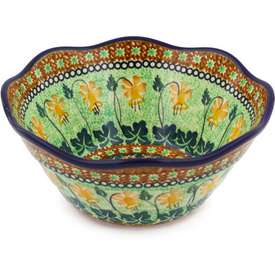 Polish Pottery Bowl 8&quot; Yellow Bells UNIKAT