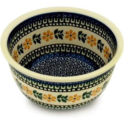 Polish Pottery Bowl 8&quot; Yellow Daisy Swirls