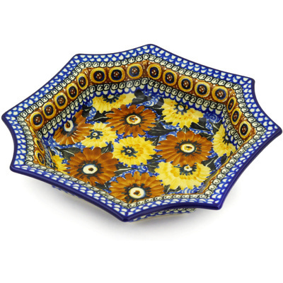 Polish Pottery Bowl 9&quot; Autumn Chrysanthemums UNIKAT