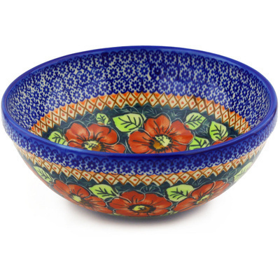 Polish Pottery Bowl 9&quot; Autumn Poppies UNIKAT
