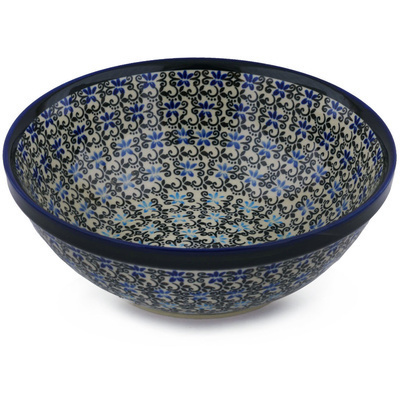 Polish Pottery Bowl 9&quot; Black And Blue Lace