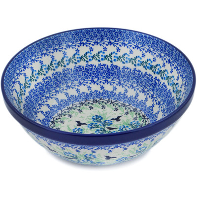 Polish Pottery Bowl 9&quot; Black Bird Fly UNIKAT