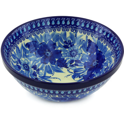 Polish Pottery Bowl 9&quot; Bleu Boquet UNIKAT