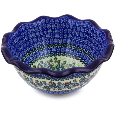 Polish Pottery Bowl 9&quot; Blue Beauty UNIKAT