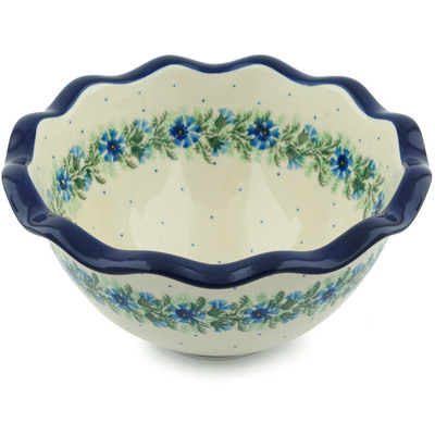 Polish Pottery Bowl 9&quot; Blue Bell Wreath