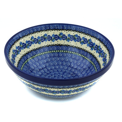 Polish Pottery Bowl 9&quot; Blue Bud Sea