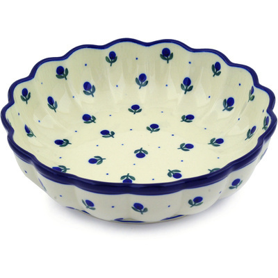 Polish Pottery Bowl 9&quot; Blue Buds
