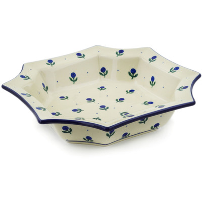 Polish Pottery Bowl 9" Blue Buds