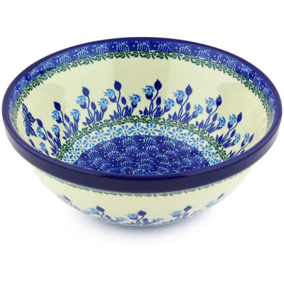 Polish Pottery Bowl 9&quot; Blue Butterfly