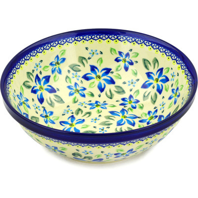 Polish Pottery Bowl 9&quot; Blue Clematis