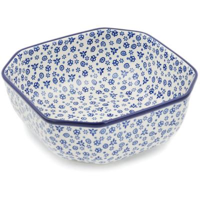 Polish Pottery Bowl 9&quot; Blue Confetti