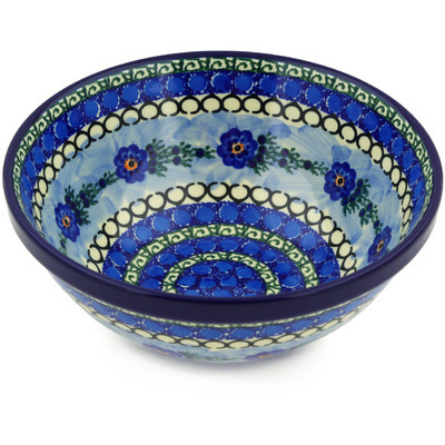 Polish Pottery Bowl 9&quot; Blue Delight UNIKAT