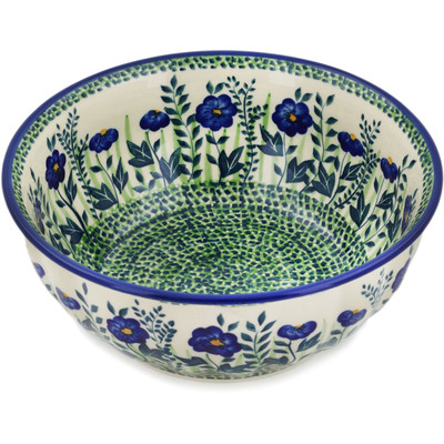 Polish Pottery Bowl 9&quot; Blue Fields UNIKAT