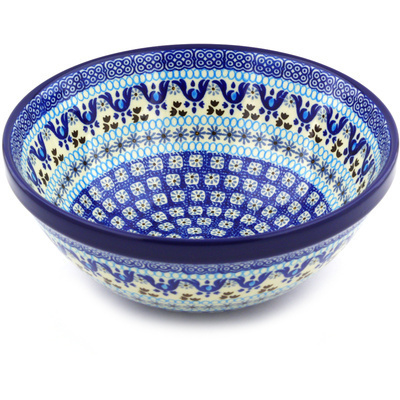 Polish Pottery Bowl 9&quot; Blue Ice