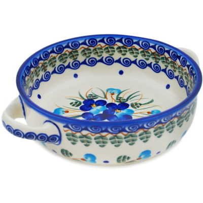 Polish Pottery Bowl 9&quot; Blue Pansy