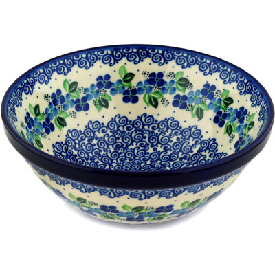 Polish Pottery Bowl 9&quot; Blue Phlox