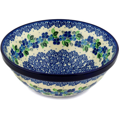 Polish Pottery Bowl 9" Blue Phlox