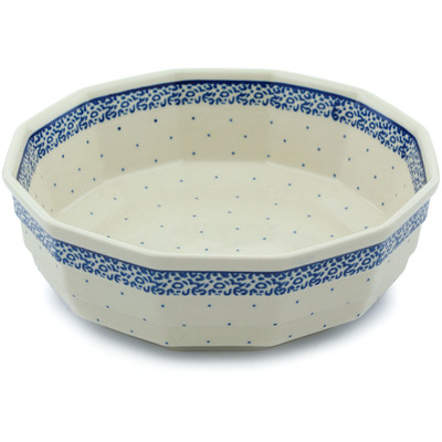 Polish Pottery Bowl 9&quot; Blue Polka Dot