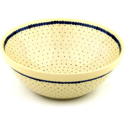 Polish Pottery Bowl 9&quot; Blue Polka Dot