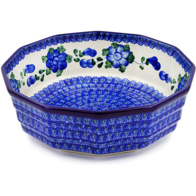 Polish Pottery Bowl 9&quot; Blue Poppies