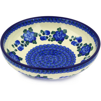 Polish Pottery Bowl 9&quot; Blue Poppies