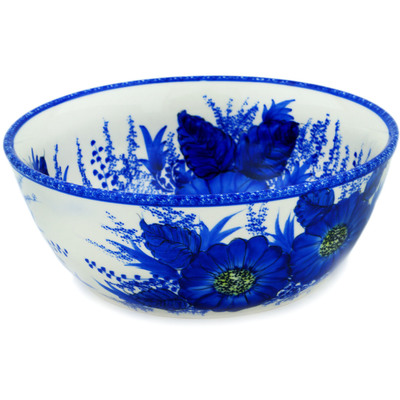 Polish Pottery Bowl 9&quot; Blue Poppy Dream