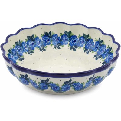 Polish Pottery Bowl 9&quot; Blue Rose