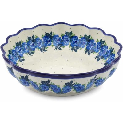 Polish Pottery Bowl 9&quot; Blue Rose