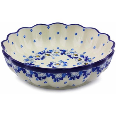 Polish Pottery Bowl 9&quot; Blue Spring