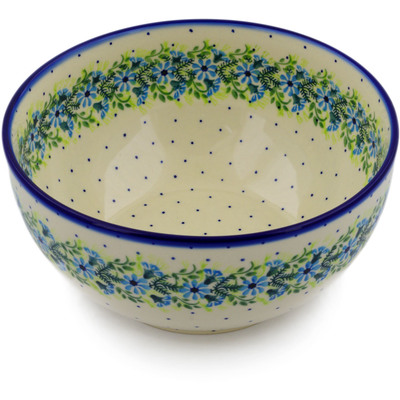 Polish Pottery Bowl 9&quot; Blue Wreath
