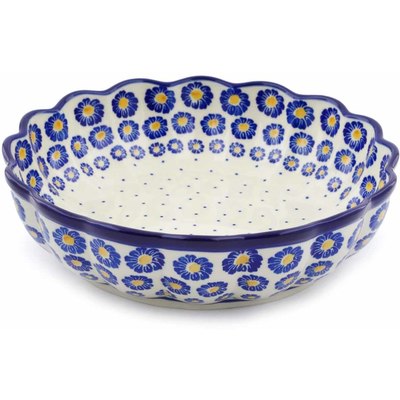 Polish Pottery Bowl 9&quot; Blue Zinnia
