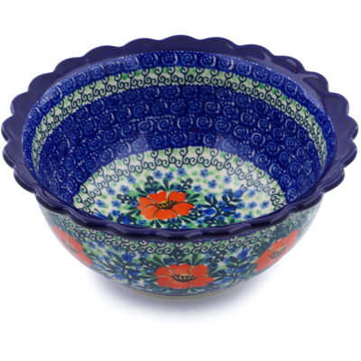 Polish Pottery Bowl 9&quot; Bluebells And Lace UNIKAT