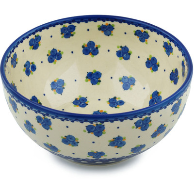 Polish Pottery Bowl 9&quot; Blueberry Cluster