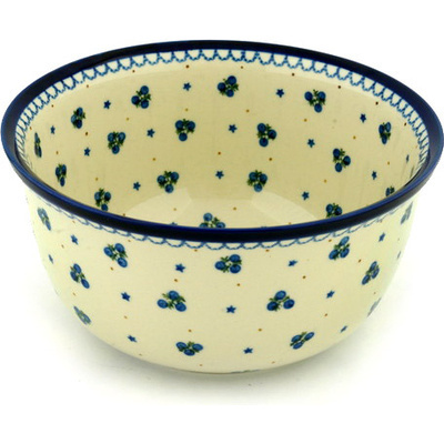 Polish Pottery Bowl 9&quot; Blueberry Stars