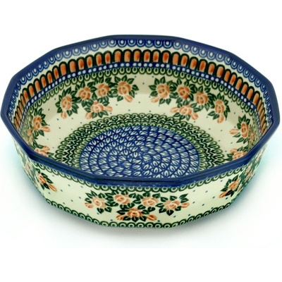 Polish Pottery Bowl 9" Bold Cabbage Rose UNIKAT