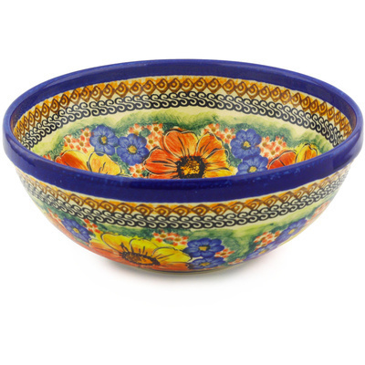 Polish Pottery Bowl 9&quot; Bright Beauty UNIKAT