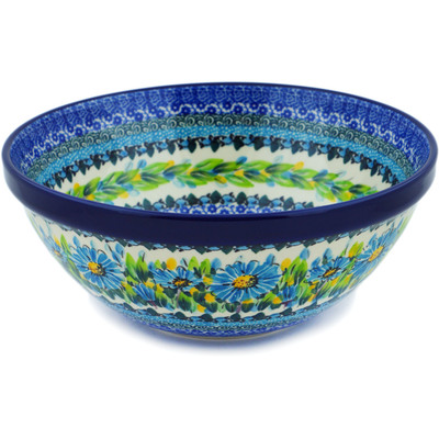 Polish Pottery Bowl 9&quot; Buquet Azul UNIKAT