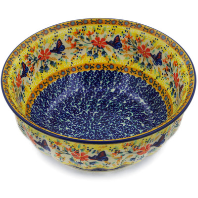 Polish Pottery Bowl 9&quot; Butterfly Summer Garden UNIKAT