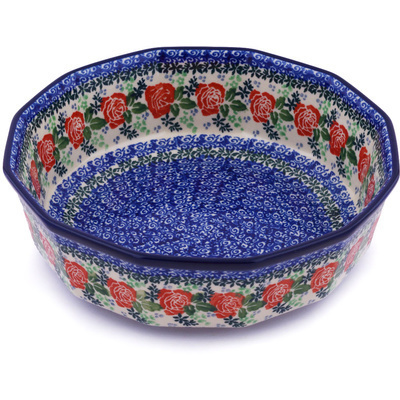 Polish Pottery Bowl 9&quot; Cabbage Rose Garden