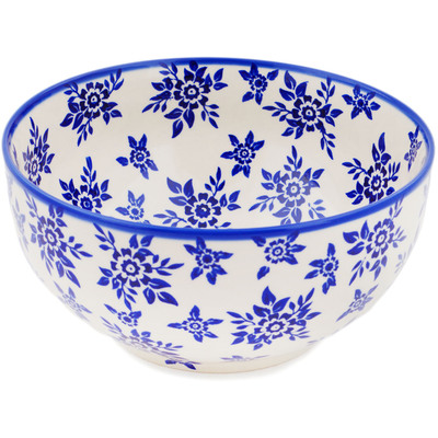 Polish Pottery Bowl 9&quot; Cobalt Bursts